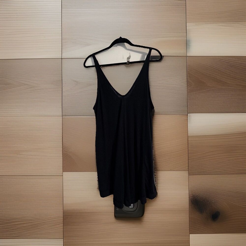 FP Beach Women’s Black Ribbed Tank Dress Knee Length Pockets Size M Summer Cute